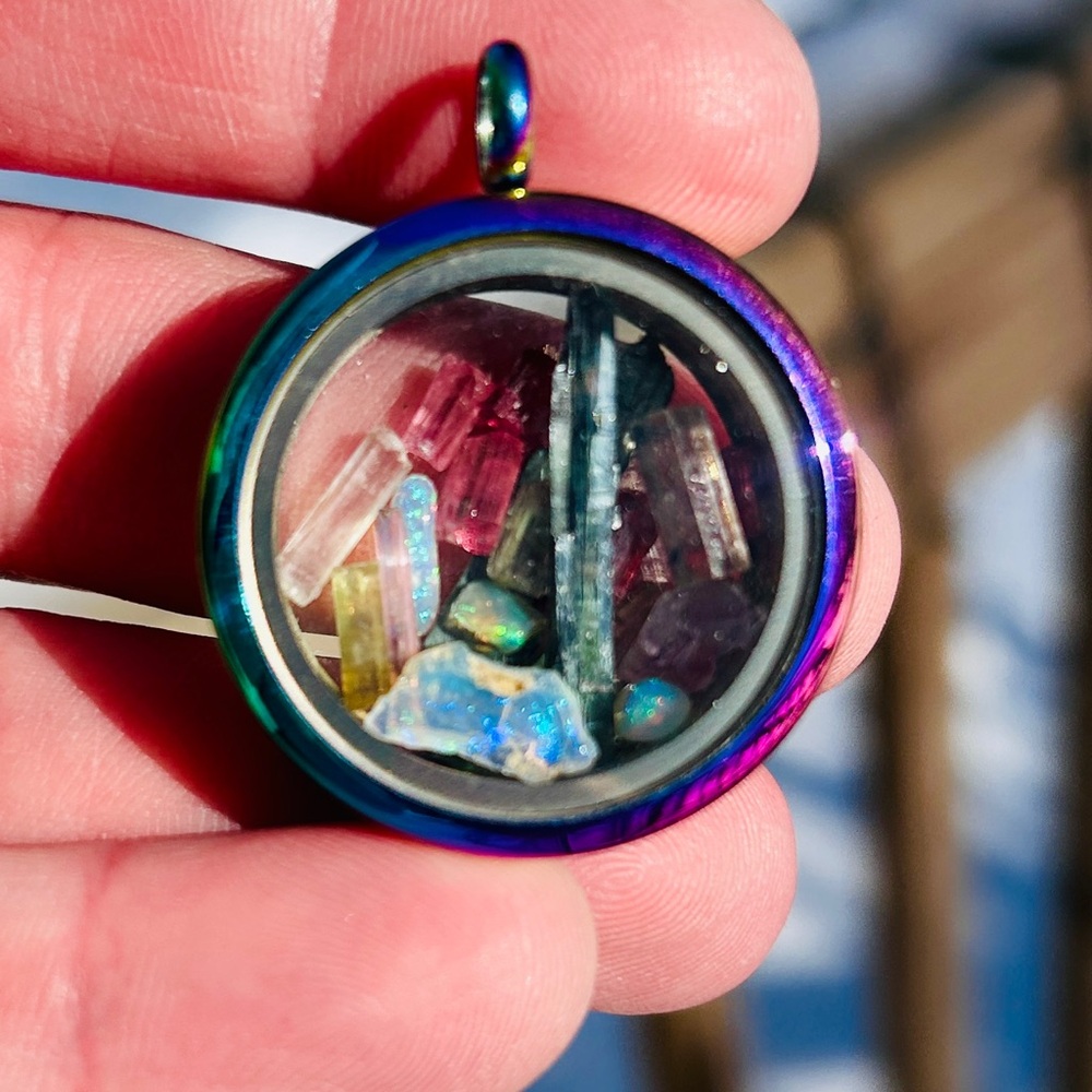 Colorful Genuine Crystal Pendant Locket Necklace
